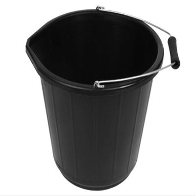 1 x 14L Litre Strong Black Plastic Builders Bucket 3 Gallon Multipurpose Storage Bucket Construction Bucket With Metal Handle & Spout For Cleaning Animal Feed Mixing Home & Garden (Made in UK)