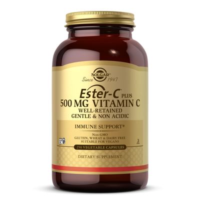 Solgar Ester-C Plus 500 mg Vitamin C Vegetable Capsules - Food Supplement, Pack of 250 - Immune System Support - Ideal for Sensitive Stomachs - Vegan, Gluten Free
