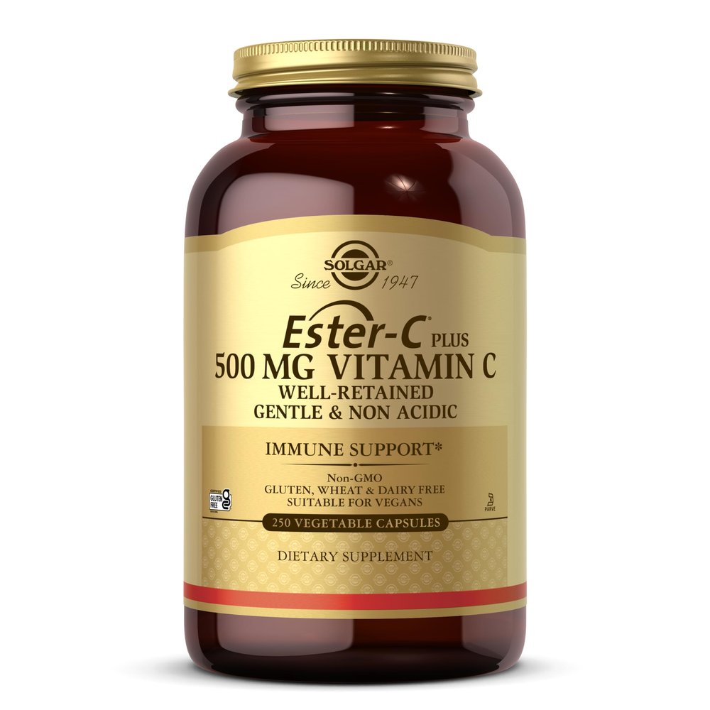 Solgar Ester-C Plus 500 mg Vitamin C Vegetable Capsules - Food Supplement, Pack of 250 - Immune System Support - Ideal for Sensitive Stomachs - Vegan, Gluten Free