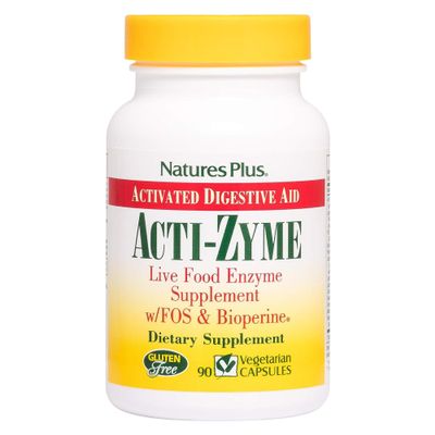 NaturesPlus ActiZyme - Digestive Enzyme Supplement with Pro & Prebiotics, Bromelain, Lactase, Legumase, Proteolitic Enzymes - Gluten Free, Vegan - 90 Capsules
