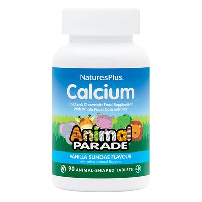 NaturesPlus Animal Parade Calcium Childrens Chewable - Calcium Supplement for Kids Natural Vanilla Flavour - Vegan, Gluten Free - 90 Chewable Animal Shaped Tablets