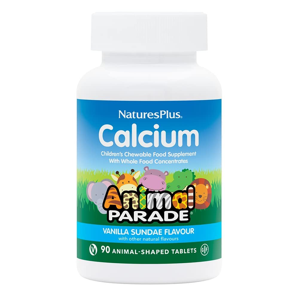 NaturesPlus Animal Parade Calcium Childrens Chewable - Calcium Supplement for Kids Natural Vanilla Flavour - Vegan, Gluten Free - 90 Chewable Animal Shaped Tablets