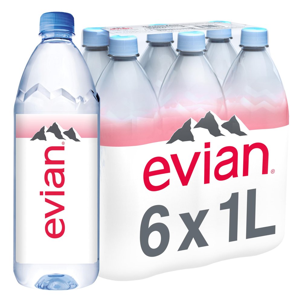 Evian Natural Spring Water, 1.0 Litre, 1000ml, 6-Count