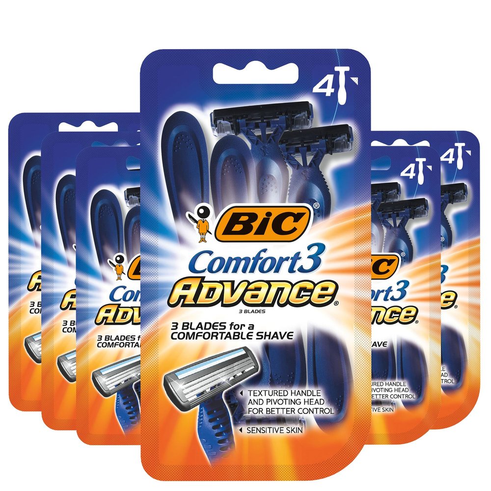 BIC Comfort 3 Advance Disposable Razor, Men, 4-Count (Pack of 6)