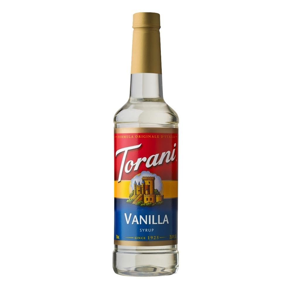 Torani Vanilla Coffee Syrup (750ml) - Pure Cane Sugar Syrup for Lattes, Iced Coffee & Hot Drinks - Classic Sweet Taste, Vegetarian-Friendly