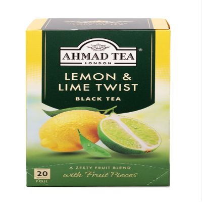 Ahmad Tea Lemon & Lime Fruit Black Tea | Black Tea - 6 x 20 Teabag Sachets