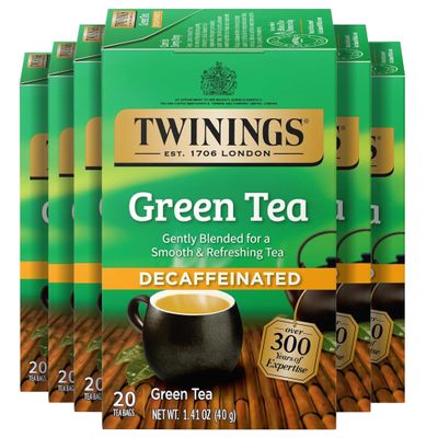 Twinings of London Decaffeinated Green Tea, 20 Count (Pack of 6)