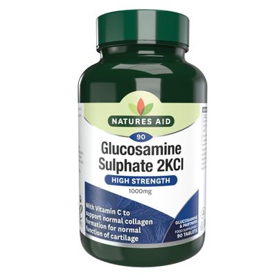 Natures Aid Glucosamine Sulphate 2KCl 1000mg  High Strength Joint Support with Vitamin C Supplement  Helps Mobility, Flexibility & Collagen Formation  Non-GMO, Gluten-Free  90 Tablets