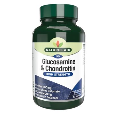 Natures Aid Glucosamine Sulphate 500mg & Chondroitin 400mg - High Potency Joint Supplement - Supports Mobility, Flexibility, Cartilage & Collagen Health - Gluten-Free, Non-GMO - 90 Capsules