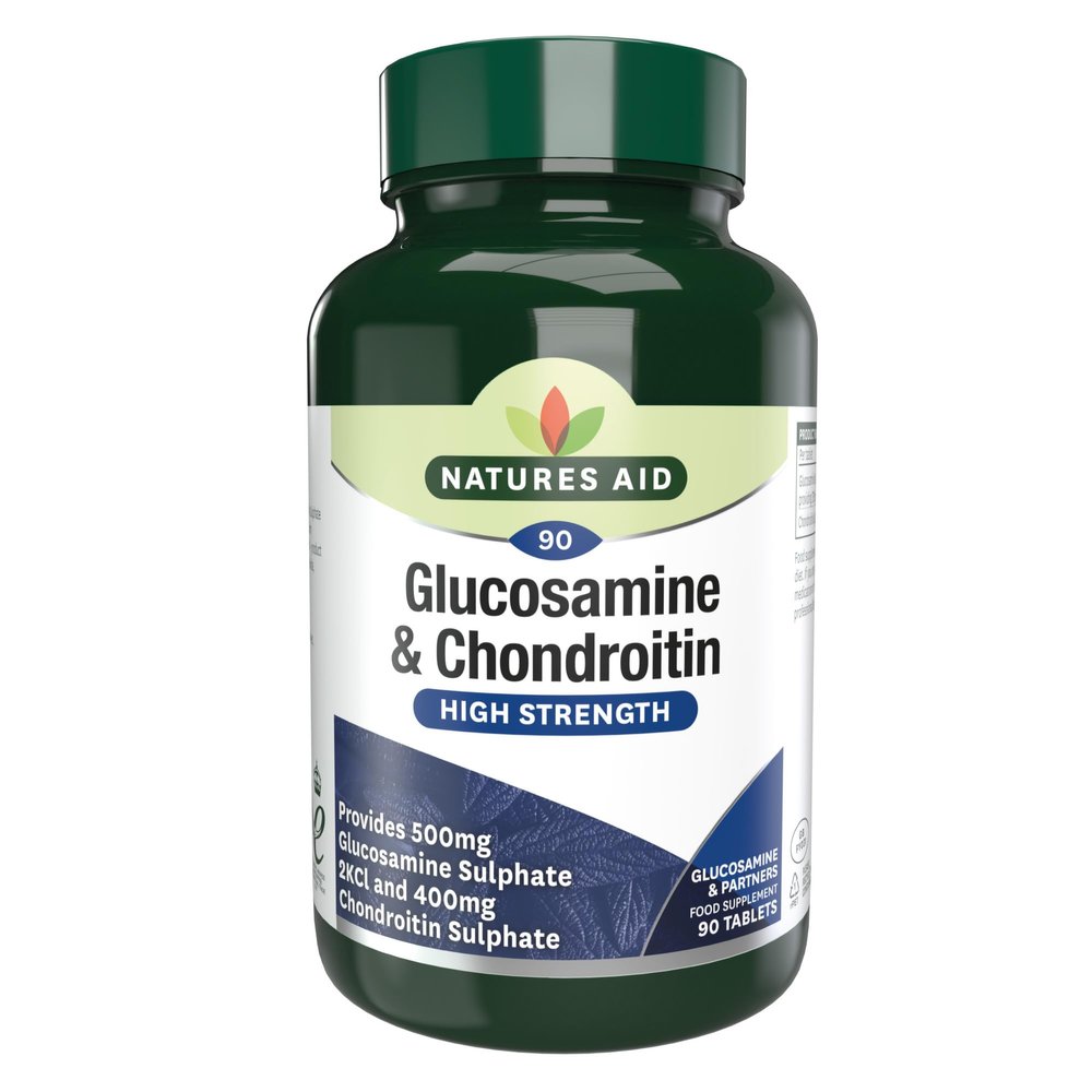 Natures Aid Glucosamine Sulphate 500mg & Chondroitin 400mg - High Potency Joint Supplement - Supports Mobility, Flexibility, Cartilage & Collagen Health - Gluten-Free, Non-GMO - 90 Capsules