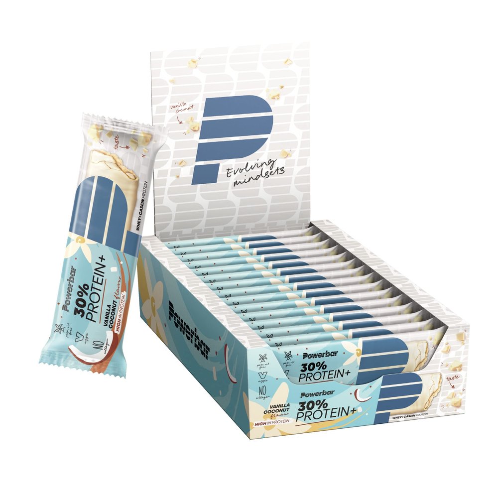 Powerbar - 30% Protein Plus - Vanilla Coconut - 15x55g - High Protein Bar - Whey&Casein Protein - collagen free