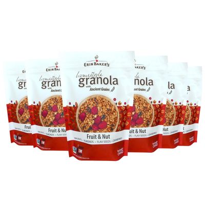 Erin Baker's Homestyle Granola, Fruit & Nut, Gluten-Free, Ancient Grains, Vegan, Non-GMO, Cereal, 12-ounce bags (Pack of 6)