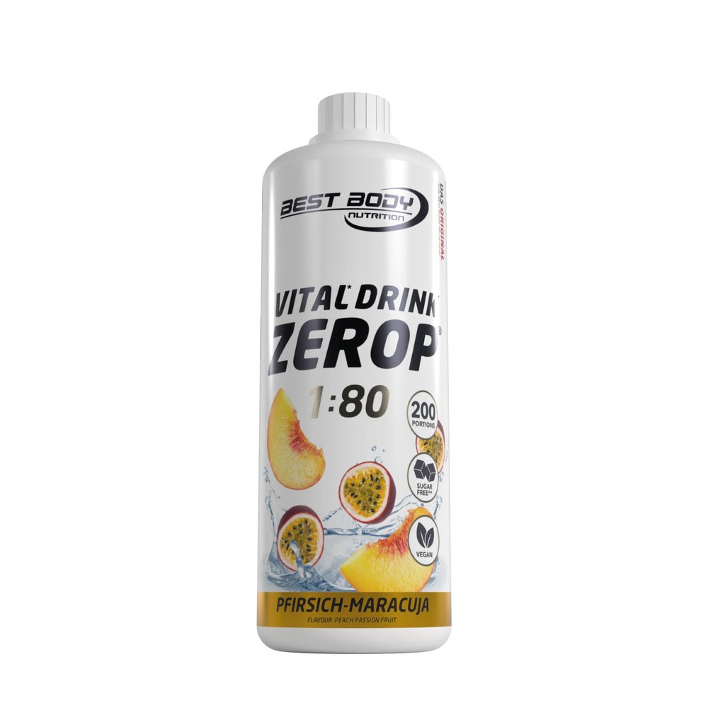 Best Body Nutrition Vital Drink ZEROP - Peach Passion Fruit, Sugar-Free Beverage Concentrate, 1:80 Makes 80 Litres of Ready-To-Drink, 1000 ml