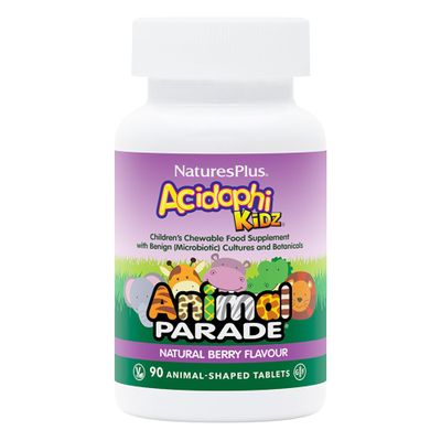 NaturesPlus Animal Parade Acidophikidz - Childrens Chewable Vegan Probiotic, Natural Mixed Berry Flavour - Vegan, Gluten Free - 90 Tablets