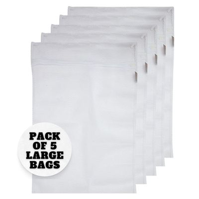 CARASELLE Large Mesh Laundry Bags with Zip (41 x 49 cm - pack of 5) Reusable Net Wash Bag for Delicates, Bras, Lingerie & Clothes Washing Machine, Tumble Dryer Safe & Travel Luggage Organisation