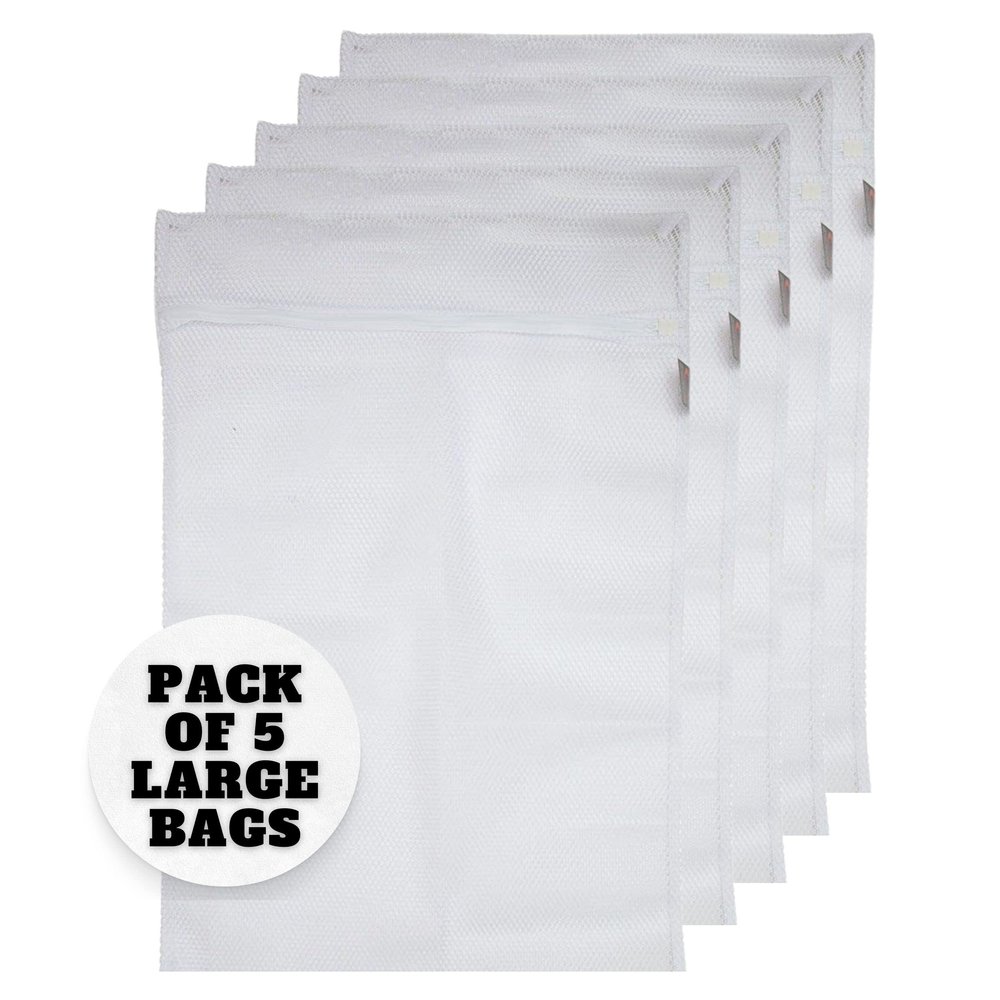 CARASELLE Large Mesh Laundry Bags with Zip (41 x 49 cm - pack of 5)  Reusable Net Wash Bag for Delicates, Bras, Lingerie & Clothes  Washing Machine, Tumble Dryer Safe & Travel Luggage Organisation