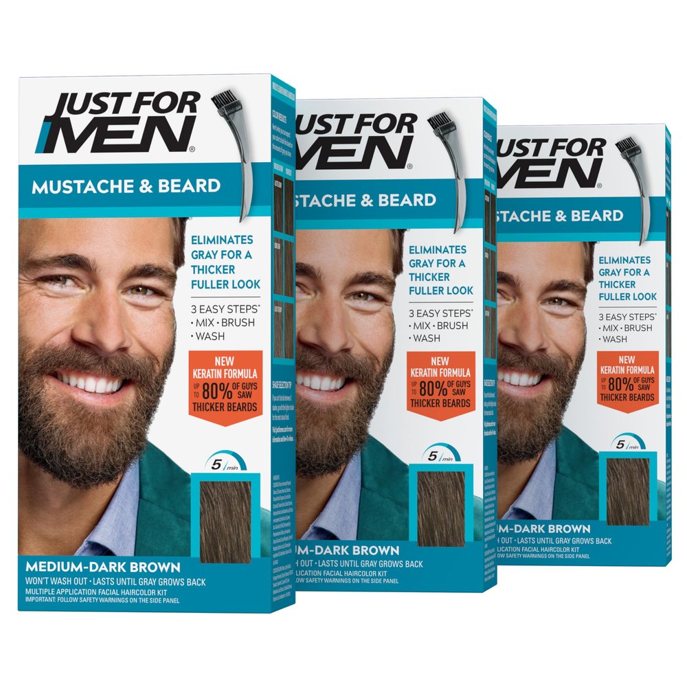 Just For Men Brush-In Color Gel For Mustache Beard & Sideburns Medium-Dark Brown M-40 1 Kit (Pack Of 3)