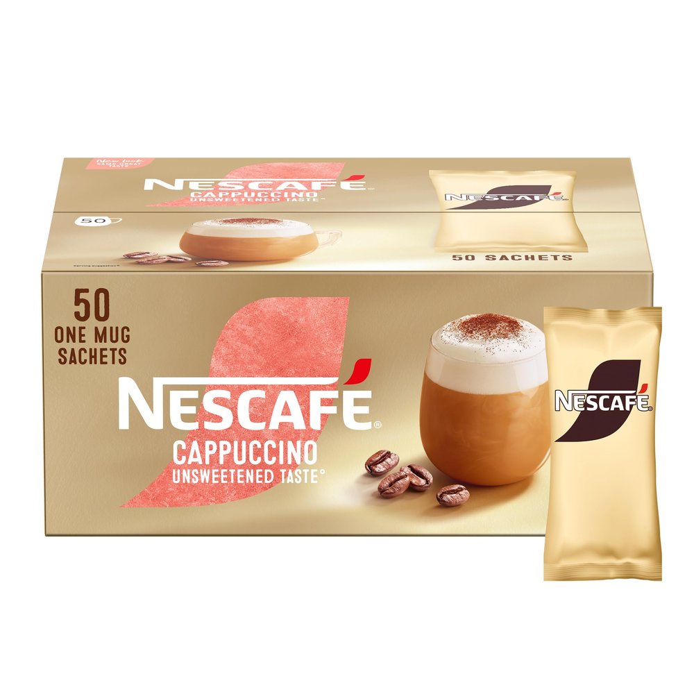 NESCAF Cappuccino Unsweetened Taste Instant Coffee Sachets - 50 x 14.2g