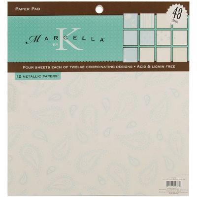 Marcella By Kay Blue and Cream 12 Inch by 12 Inch Paper Pad 48 Sheets-4 Sheets Each/12 Designs