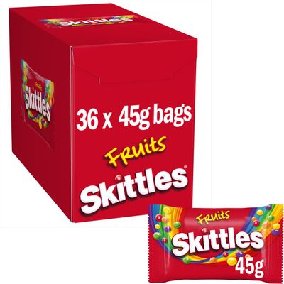 Skittles Vegan Sweets, 36 Packs of 45g, Fruit Flavoured Bulk Sweets Box, Rainbow Sweets