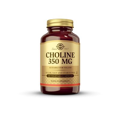 Solgar Choline 350mg - Healthy Liver Function - Supports Fat Metabolism - Essential Micronutrient - Vegan - 100 Vegetable Capsules