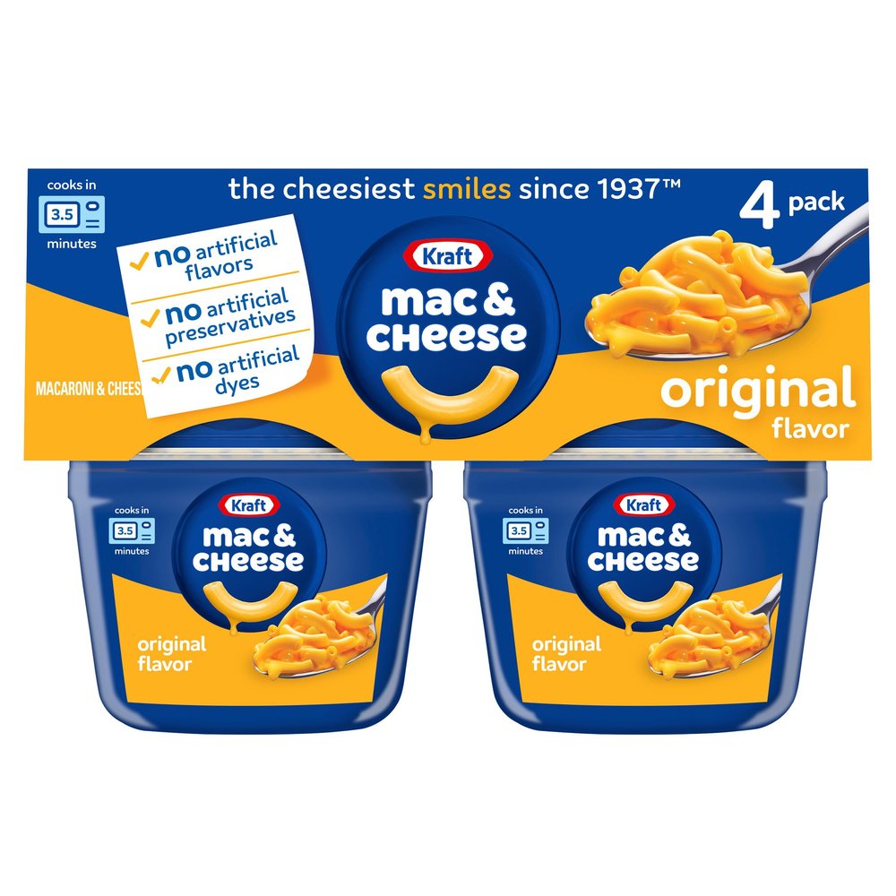 Kraft Original Mac & Cheese Macaroni and Cheese Dinner, 4 ct Pack, 2.05 oz Cups