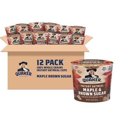 Quaker Instant Oatmeal Express Maple Brown Sugar, 1.69-Ounce Cups (Pack Of 12), Packaging May Vary
