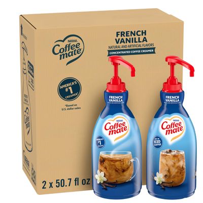 Coffee-mate Coffee Creamer, French Vanilla Pump Bottle, 1.5L (Pack of 2) Blue