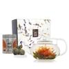 The Exotic Teapot - Flowering Tea Gift Set, Lotus Glass Teapot (400ml), 5 Bloom Sampler Tin of Flower Tea, Handmade Gift Box