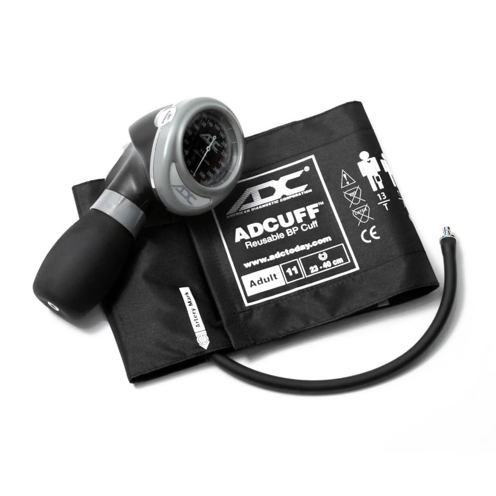ADC Diagnostix 703 Professional Palm Style Aneroid Sphygmomanometer with Adcuff Nylon Blood Pressure Cuff, Adult, Black