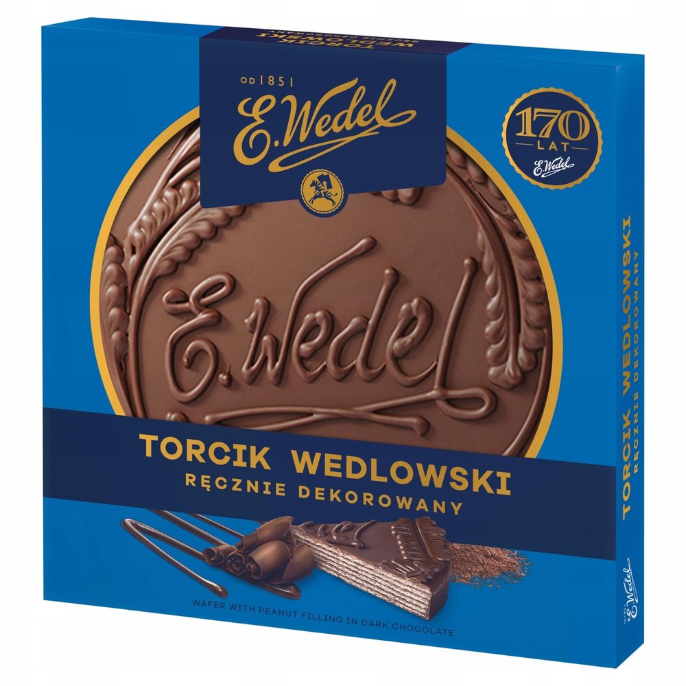 E.Wedel Torcik Wedlowski Hand-Decorated Wafer in Dark Chocolate chocolate wafers Premium Wafer Cake with Hazelnut Cream, Dark Chocolate Gift Box