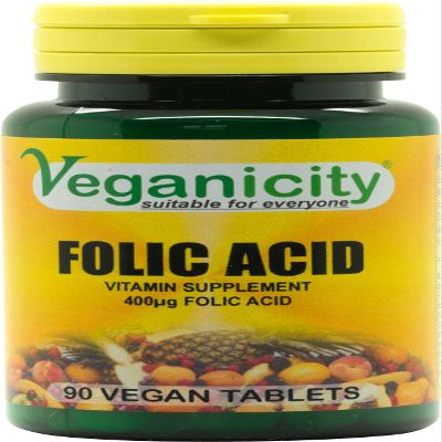 Veganicity Folic Acid 400g : B Vitamin Supplement - 90 Tablets, in a Planet-Friendly 99% Recycled Pot