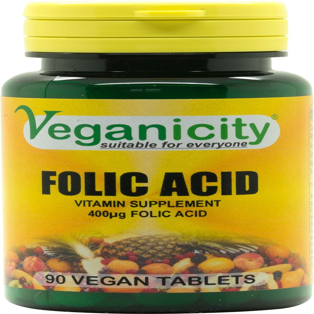 Veganicity Folic Acid 400g : B Vitamin Supplement - 90 Tablets, in a Planet-Friendly 99% Recycled Pot