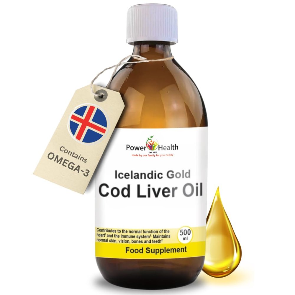 Icelandic Gold Cod Liver Oil Liquid (Pack of 1) by Power Health | 500ml of Premium Omega 3 Fish Oil with Vitamin A and D | Codliver Oil with Omega 3 Essential Fatty acids, Including EPA and DHA