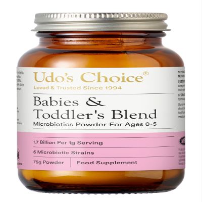 UDOs Choice Babies & Toddlers Blend Probiotics - 6 Infant-Friendly Microbiotic Strains - 1.7 Billion Live Cultures - Bifido & Lacto Bacteria -for Ages 0-5 - Gluten & FOS Free -75g Powder