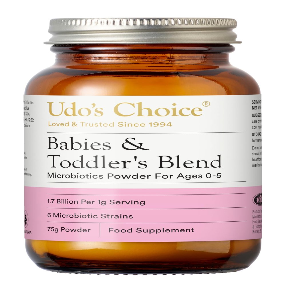 UDOs Choice Babies & Toddlers Blend Probiotics - 6 Infant-Friendly Microbiotic Strains - 1.7 Billion Live Cultures - Bifido & Lacto Bacteria -for Ages 0-5 - Gluten & FOS Free -75g Powder