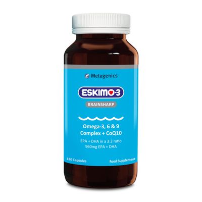 Eskimo-3 Brainsharp Fish Oil by Metagenics - Omega-3, 6 & 9 + CoQ10 for Memory & Concentration - 960mg EPA & DHA - Lemon, 120 Capsules