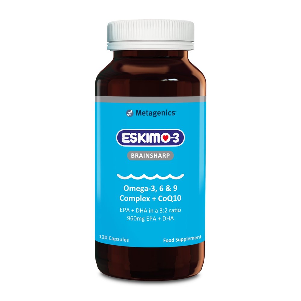 Eskimo-3 Brainsharp Fish Oil by Metagenics - Omega-3, 6 & 9 + CoQ10 for Memory & Concentration - 960mg EPA & DHA - Lemon, 120 Capsules