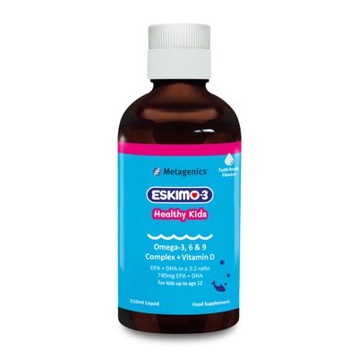 Eskimo-3 Healthy Kids Fish Oil by Metagenics - Omega-3, 6 & 9 + Vitamin D, 740mg EPA + DHA - Tutti Frutti, 210ml