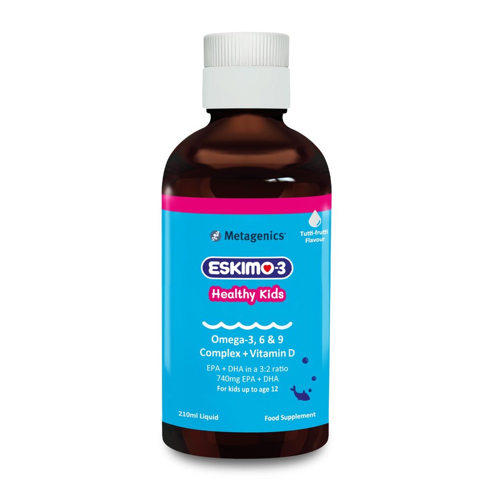 Eskimo-3 Healthy Kids Fish Oil by Metagenics - Omega-3, 6 & 9 + Vitamin D, 740mg EPA + DHA - Tutti Frutti, 210ml