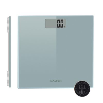 Salter Digital Bathroom Scales - Large Tap Start Platform For Body Weight, LCD Display, Max 180kg, Ultra Slim Razor Design,15 Year Guarantee, Includes 1 x CR2032 Battery, Silver