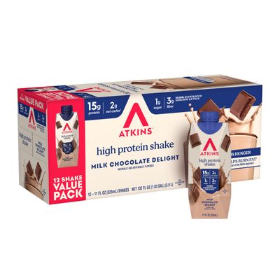 Atkins Ready To Drink Shake, Milk Chocolate Delight, 11-Ounce Aseptic Contain.