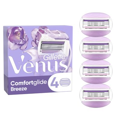 Gillette Venus ComfortGlide Breeze Razor Blades Women, Pack of 4 Razor Blade Refills, Lubrastrip with A Touch of Botanical Oils