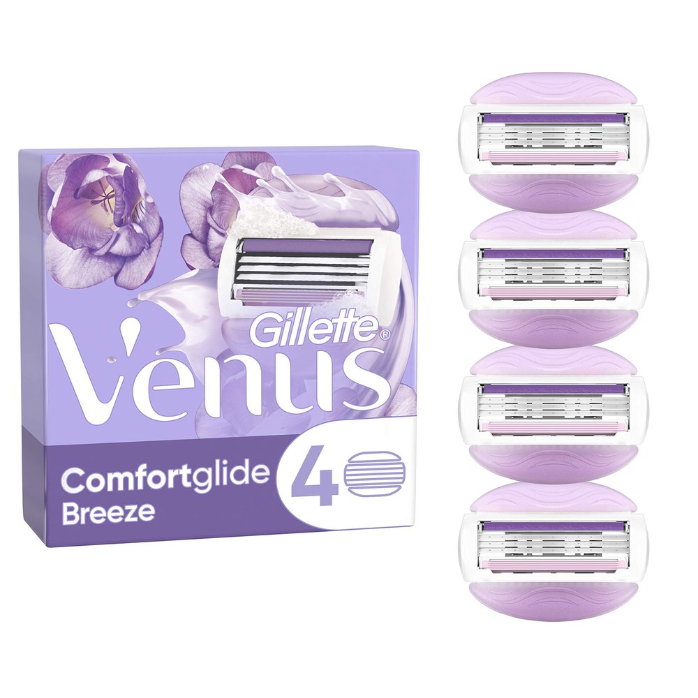Gillette Venus ComfortGlide Breeze Razor Blades Women, Pack of 4 Razor Blade Refills, Lubrastrip with A Touch of Botanical Oils