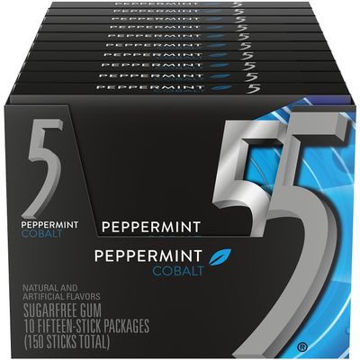 5 Cobalt Cooling Peppermint Sugarfree Gum - 10/15 piece pks.