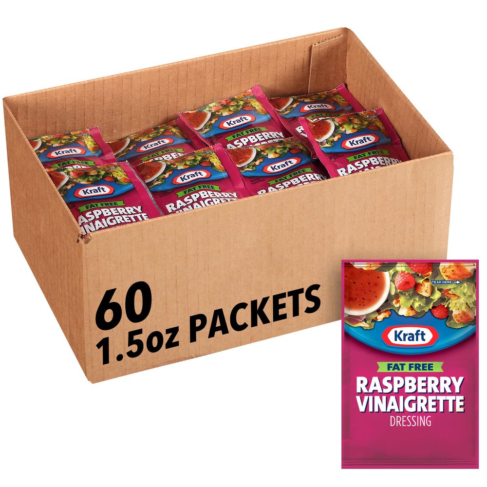 Kraft Raspberry Vinegrette Dressing, Fat Free, 1.5-Ounce Packages (Pack of 60)