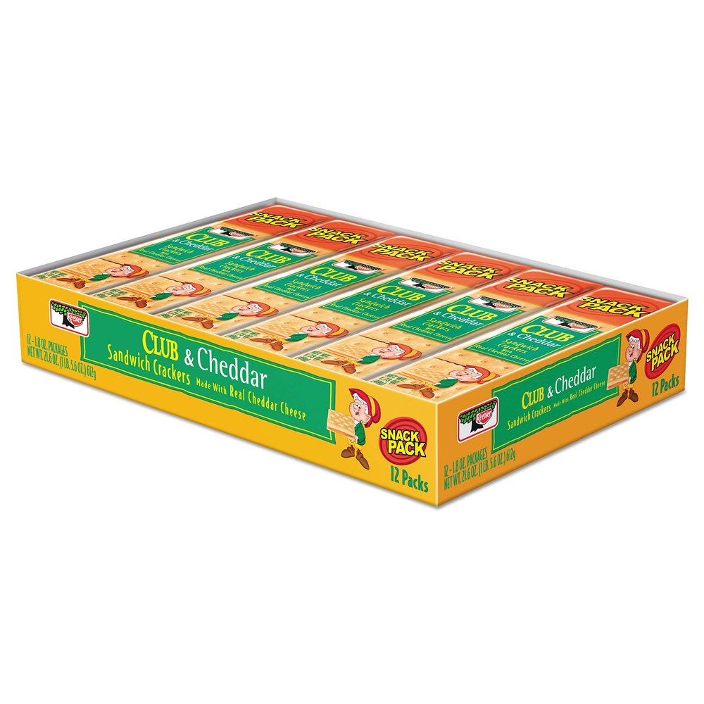 Keebler 21163 Sandwich Cracker, Club & Cheddar, 8-Cracker Snack Pack, 12 Packs/Box