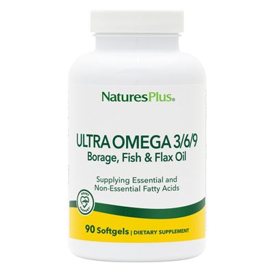 NaturesPlus Ultra Omega 3 6 9-1200 mg Omega Blend from Borage Oil, Fish Oil, Flax Oil - Gluten Free, Non-GMO - 90 Softgels
