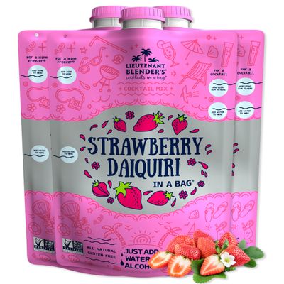 Lt. Blender's Strawberry Daiquiri in a Bag Strawberry Daiquiri Mix - Each Bag Makes 1/2 Gallon - Non-GMO No Daiquiri Machine Needed - Make a Cocktail, Wine Slushie or Mocktail - (Pack of 3)