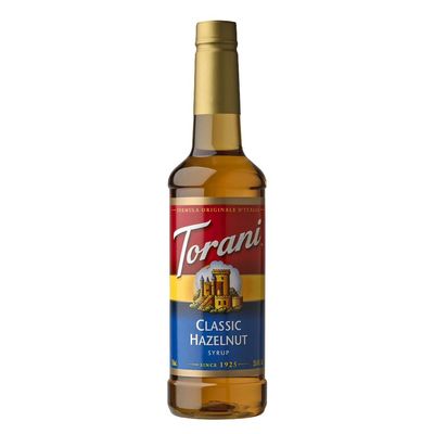 Torani Hazelnut Syrup (750ml) - Premium Cane Sugar Coffee Syrup for Lattes, Cappuccinos, Iced Coffee, Cocoas & Shakes - Nutty Taste, Vegetarian-Friendly
